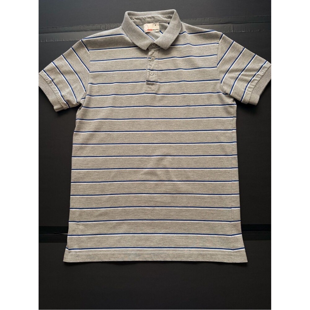 BENCH/ Mens Medium Gray & Blue Striped Short Sleeve Polo Shirt